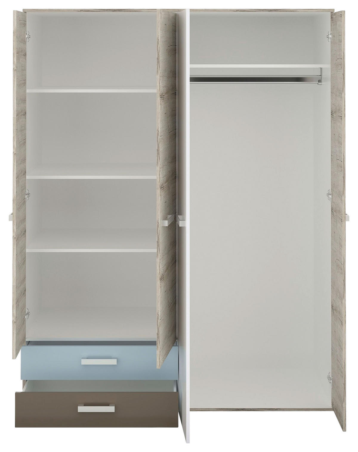 DREHTÜRENSCHRANK 4-türig Braun, Weiß, Hellgrau, Hellblau  - Silberfarben/Hellgrau, MODERN, Holzwerkstoff/Kunststoff (150/194/60cm) - MID.YOU