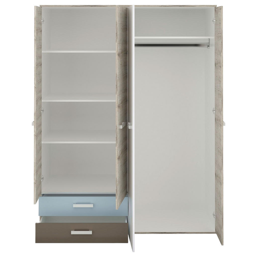 Thumbnail - Mid.you Drehtürenschrank FMD Nona 9, Braun, Weiß, Hellgrau, Hellblau, Kunststoff, 5 Fächer, 2 Schubladen, 150x194x60 cm...