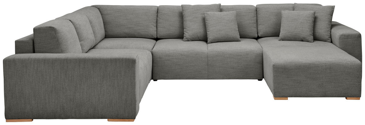WOHNLANDSCHAFT in Flachgewebe Grau  - Buchefarben/Schwarz, Konventionell, Holz/Kunststoff (283/371/208cm) - Livetastic
