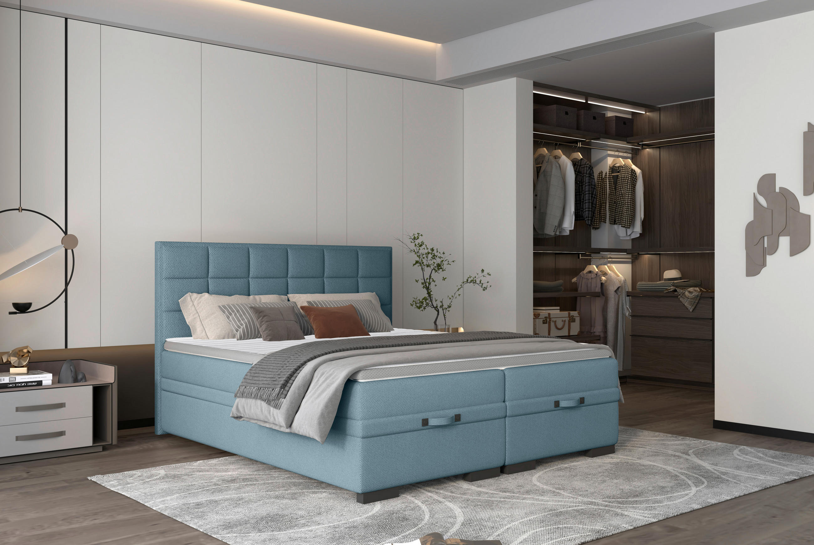 BOXSPRINGBETT 160/200 cm  in Blau  - Blau/Schwarz, KONVENTIONELL, Kunststoff/Textil (160/200cm) - home24