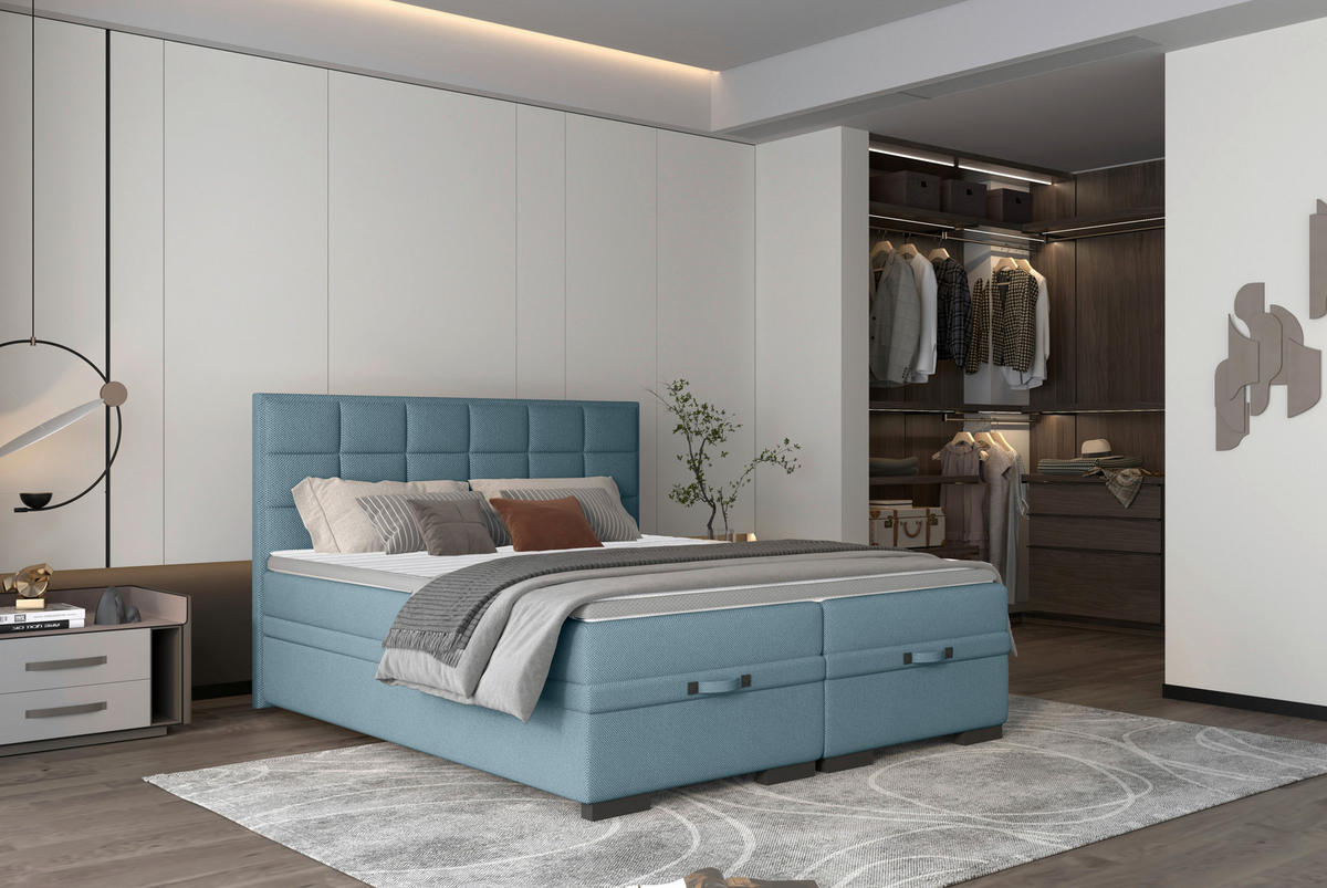 BOXSPRINGBETT 180/200 cm  in Blau  - Blau/Schwarz, Konventionell, Kunststoff/Textil (180/200cm) - home24