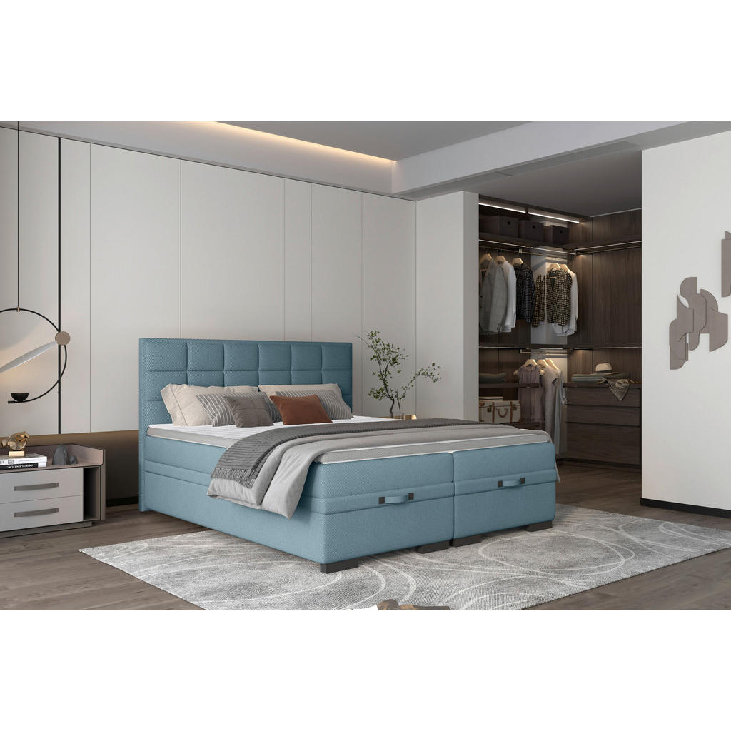 Thumbnail - home24 Boxspringbett, Blau, Textil, H2 + H3, 7-Zonen, Höhe ca. 17 cm, 180x200 cm, Fsc, Reach, Oeko-Tex® Standard 100, Ma...