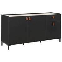 SIDEBOARD AMSTERDAM  in 160/79/45 cm  - Kastanienfarben/Schwarz, MODERN, Leder/Holzwerkstoff (160/79/45cm) - MID.YOU