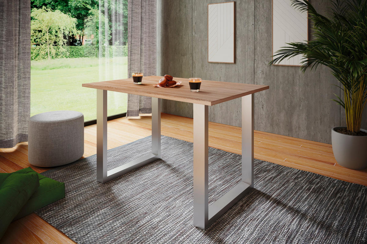 SCHREIBTISCH  in Silberfarben, Sonoma Eiche  - Silberfarben/Sonoma Eiche, Design, Holzwerkstoff/Metall (160/80/76cm) - MID.YOU