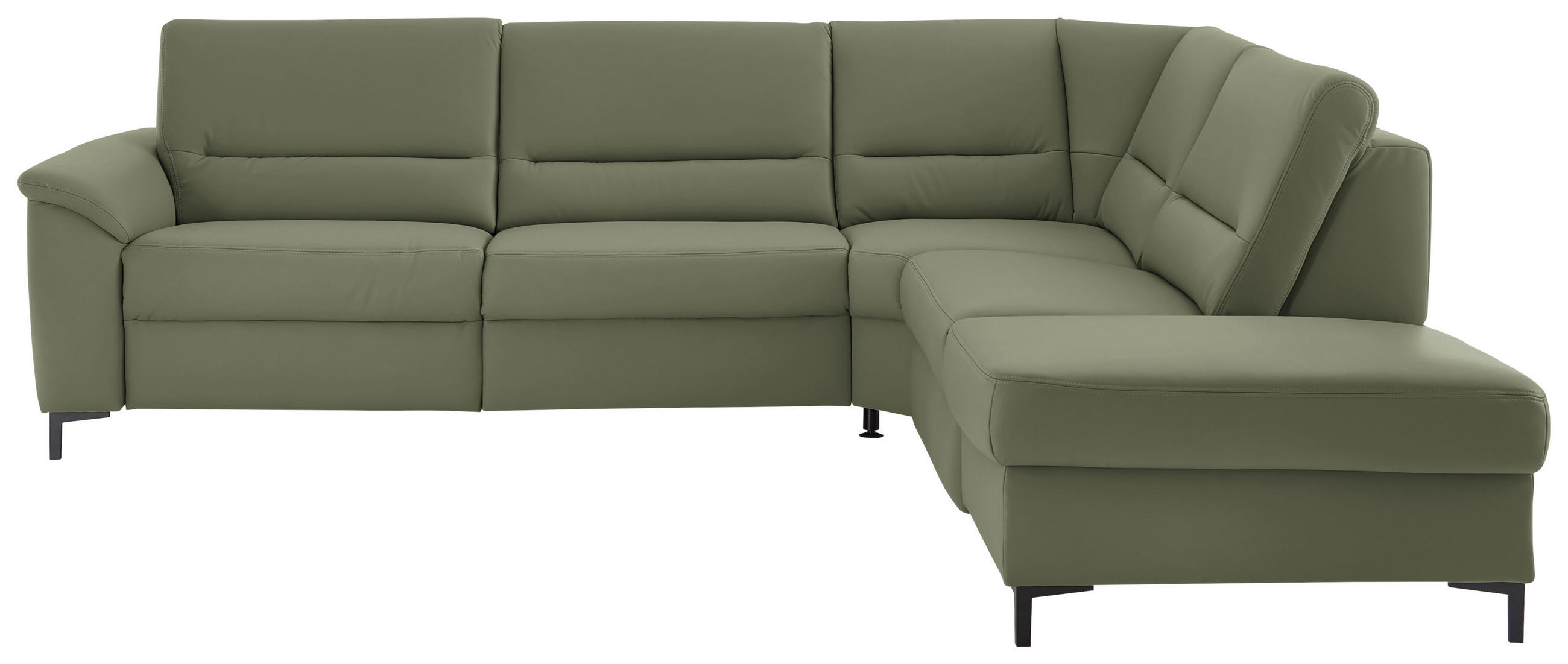 ECKSOFA  in Echtleder Olivgrün  290/249 cm  - Schwarz/Olivgrün, KONVENTIONELL, Leder/Metall (290/249cm) - Beldomo Premium