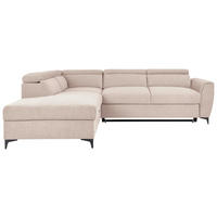 ECKSOFA Creme Velours Bettkasten, Schlaffunktion, Rücken echt, Kopfteilverstellung, Liegefläche im Originalstoff  - Creme/Schwarz, KONVENTIONELL, Textil/Metall (217/255cm) - Carryhome