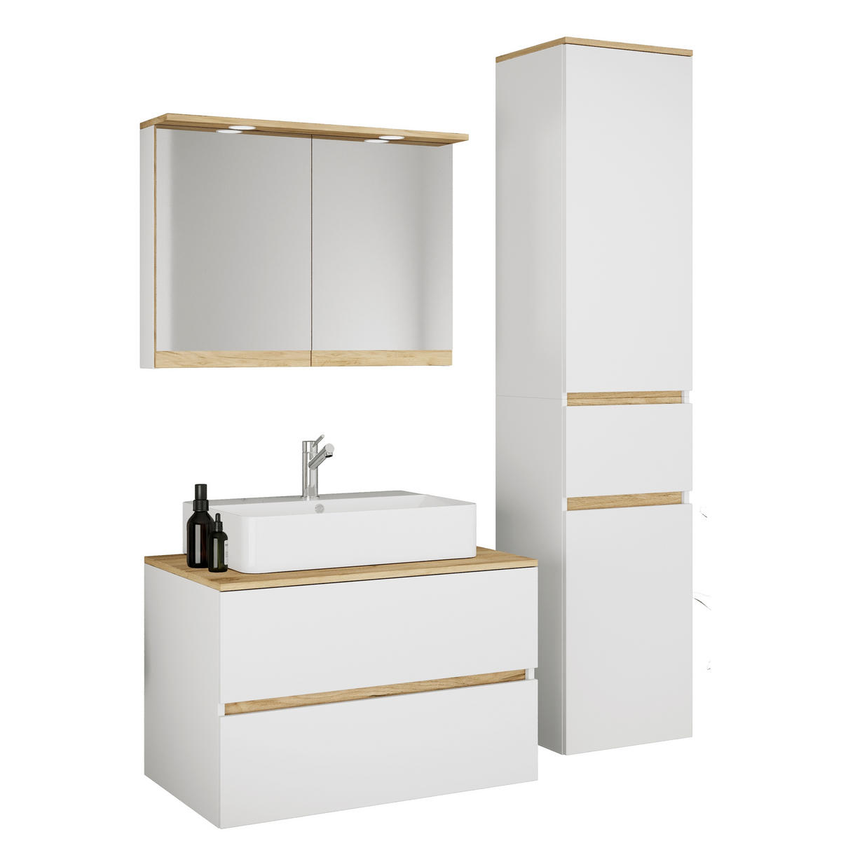 BADEZIMMER 4-teilig  in 120 cm  - Honigeiche/Weiß, Trend, Keramik/Holzwerkstoff (120cm) - MID.YOU