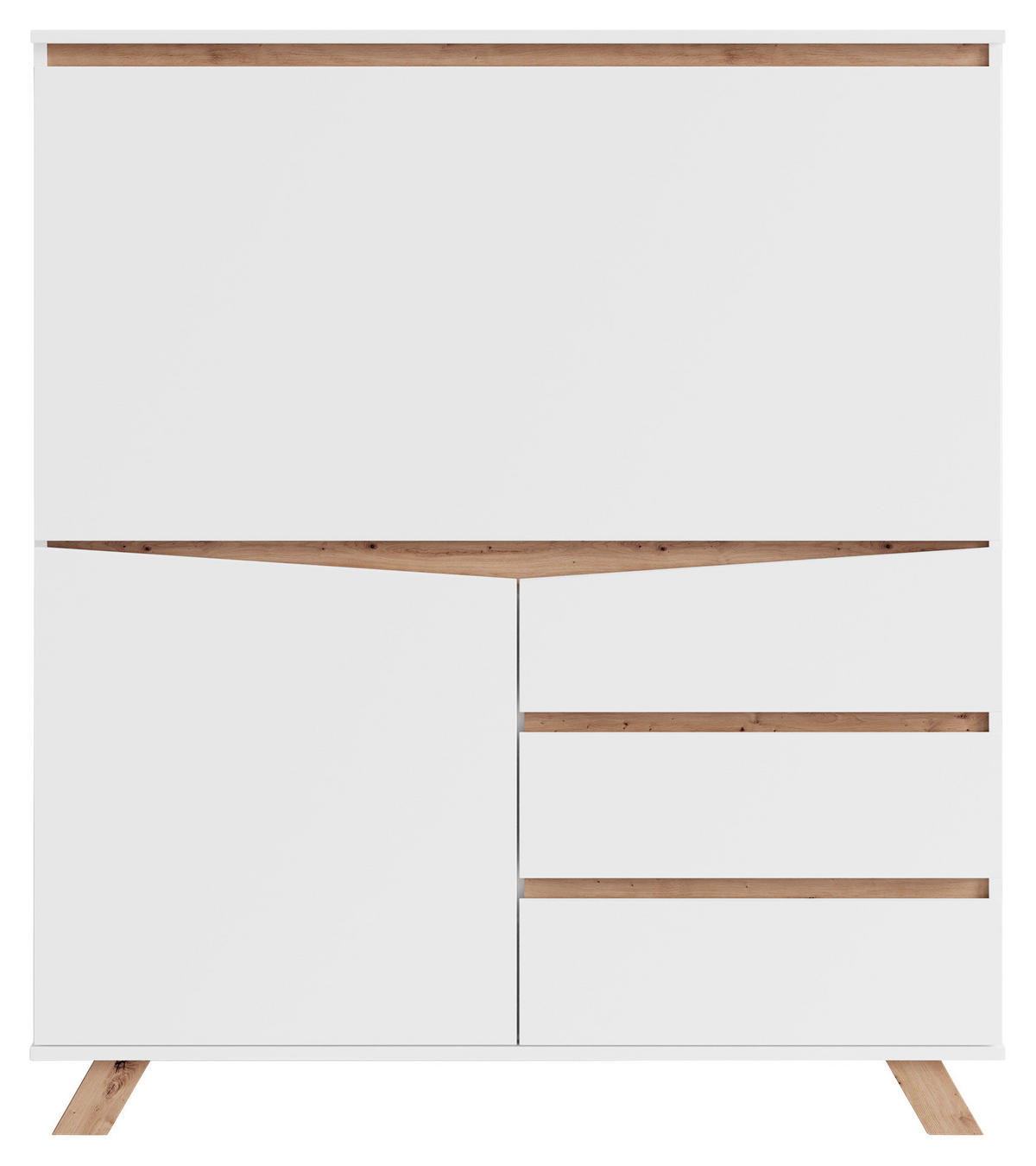 SEKRETÄR  Kabeldurchlass, klappbar, Stauraum  - Weiß/Sonoma Eiche, MODERN, Holzwerkstoff (120/127/38cm) - MID.YOU