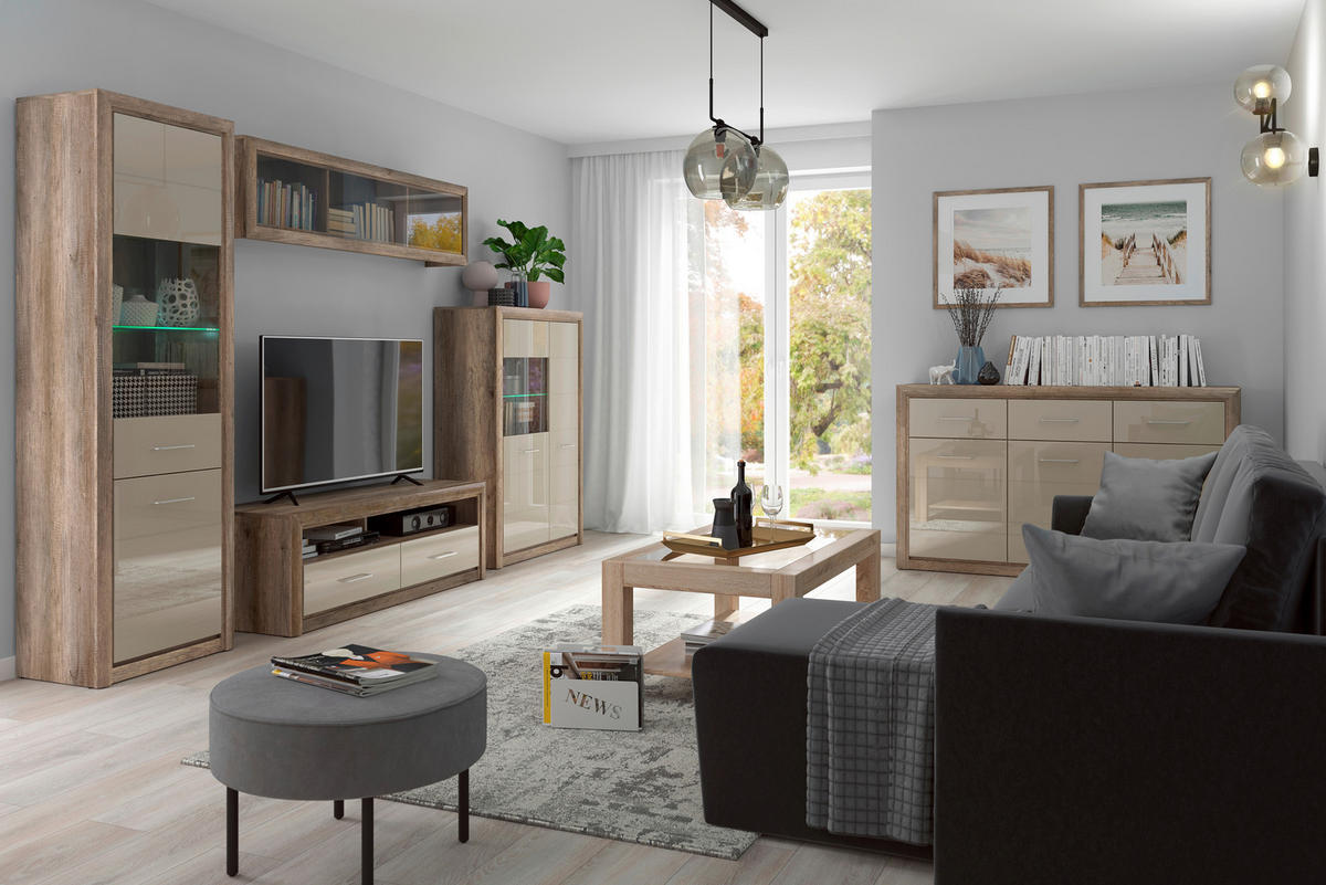 TV-ELEM 143,5/48,5/47,5 cm  - tölgyfa színű/fekete, Design, műanyag/faalapú anyag (143,5/48,5/47,5cm) - Venda