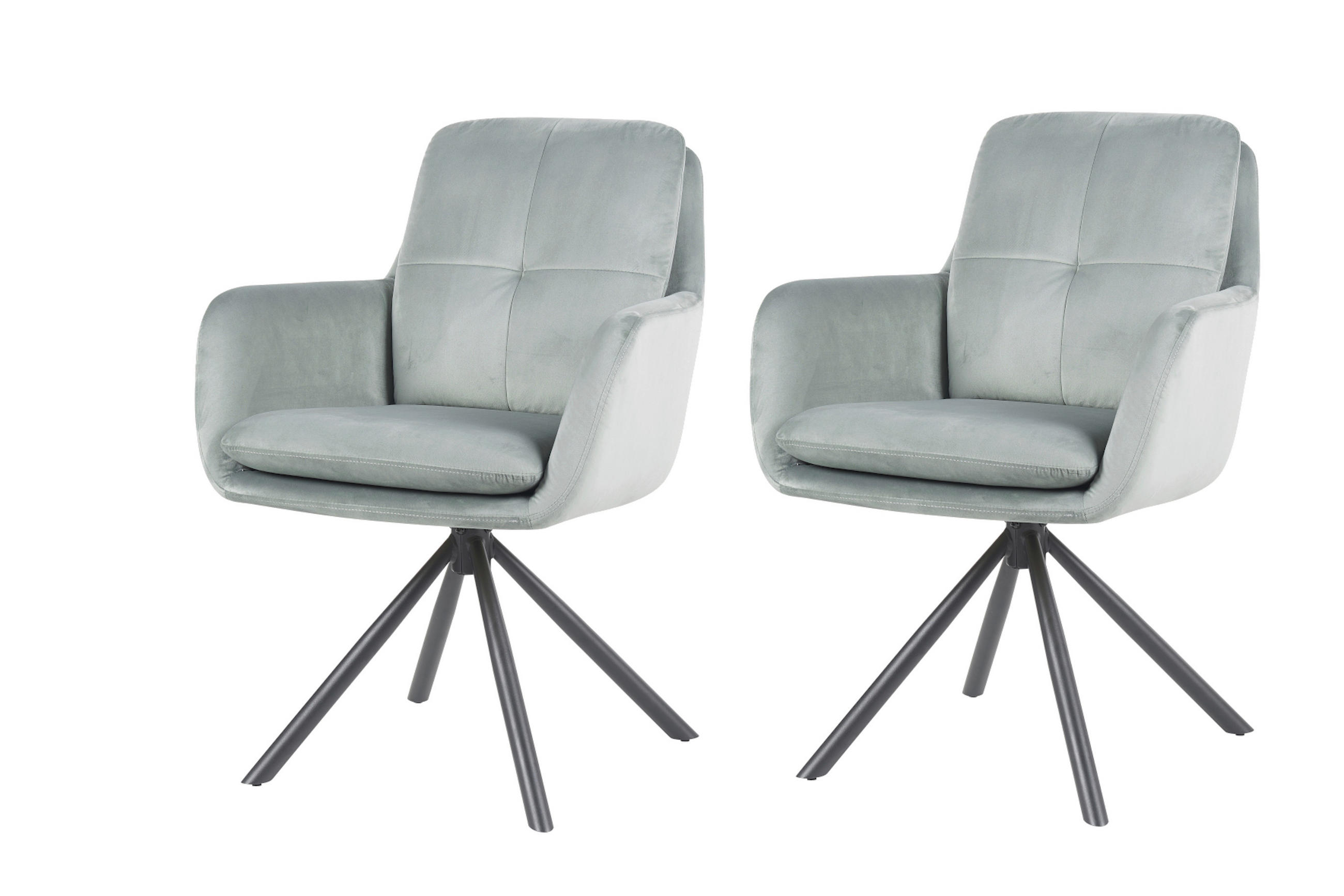 ARMLEHNSTUHL-SET 2 Stück  in Stahl Samt, Velours  - Schwarz/Mintgrün, MODERN, Textil/Metall (63/89/70cm) - MID.YOU