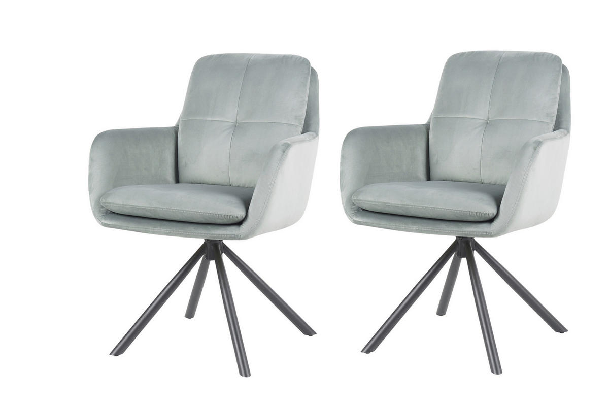 ARMLEHNSTUHL-SET 2 Stück  in Stahl Samt, Velours  - Schwarz/Mintgrün, MODERN, Textil/Metall (63/89/70cm) - MID.YOU