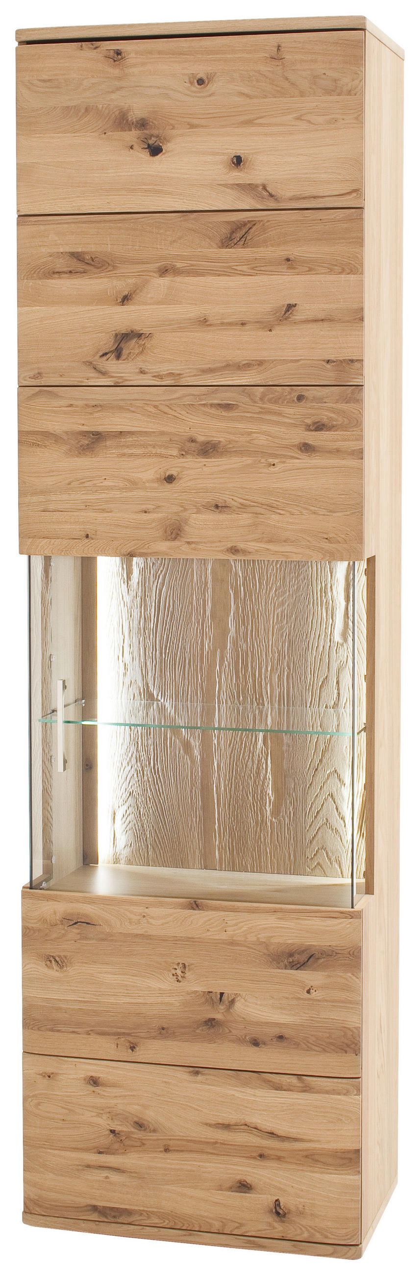 VITRINE Santori in furniert, teilmassiv Asteiche Eichefarben  - Eichefarben/Schwarz, Design, Glas/Holz (60/208/37cm) - Livetastic