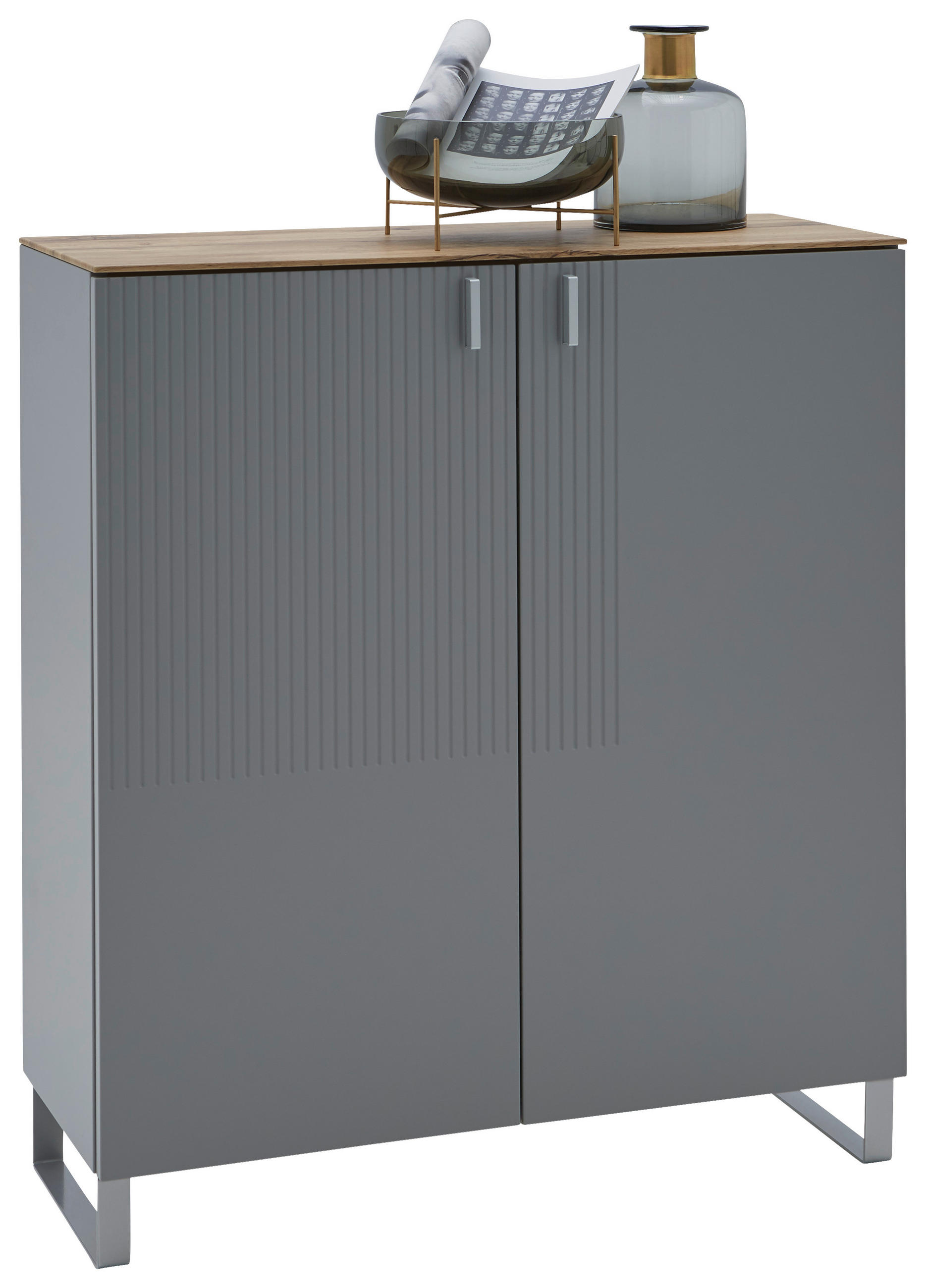 SCHUHSCHRANK Eiche furniert Grau, Eichefarben  - Eichefarben/Alufarben, Design, Holz/Holzwerkstoff (93/104/36cm) - Dieter Knoll