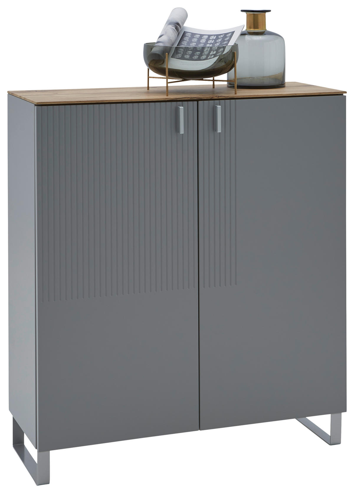 SCHUHSCHRANK Eiche furniert Grau, Eichefarben  - Eichefarben/Alufarben, Design, Holz/Holzwerkstoff (93/104/36cm) - Dieter Knoll