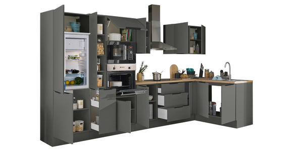 ECKKÜCHE 360/165 cm  in Graphitfarben  - Schwarz/Graphitfarben, Basics, Holzwerkstoff/Metall (360/165cm) - Xora