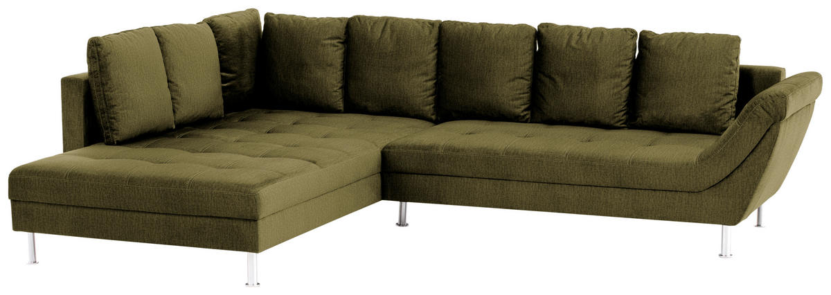 ECKSOFA in Velours Dunkelgrün  - Chromfarben/Dunkelgrün, Design, Kunststoff/Textil (224/326cm) - Stylife