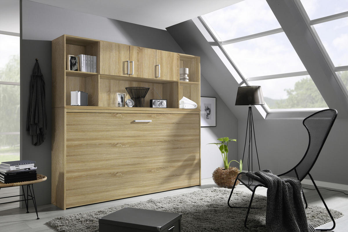 SCHRANKBETT 90/200 cm Eichefarben  - Dunkelgrau/Eichefarben, MODERN, Holz/Holzwerkstoff (90/200cm) - Rauch Möbel