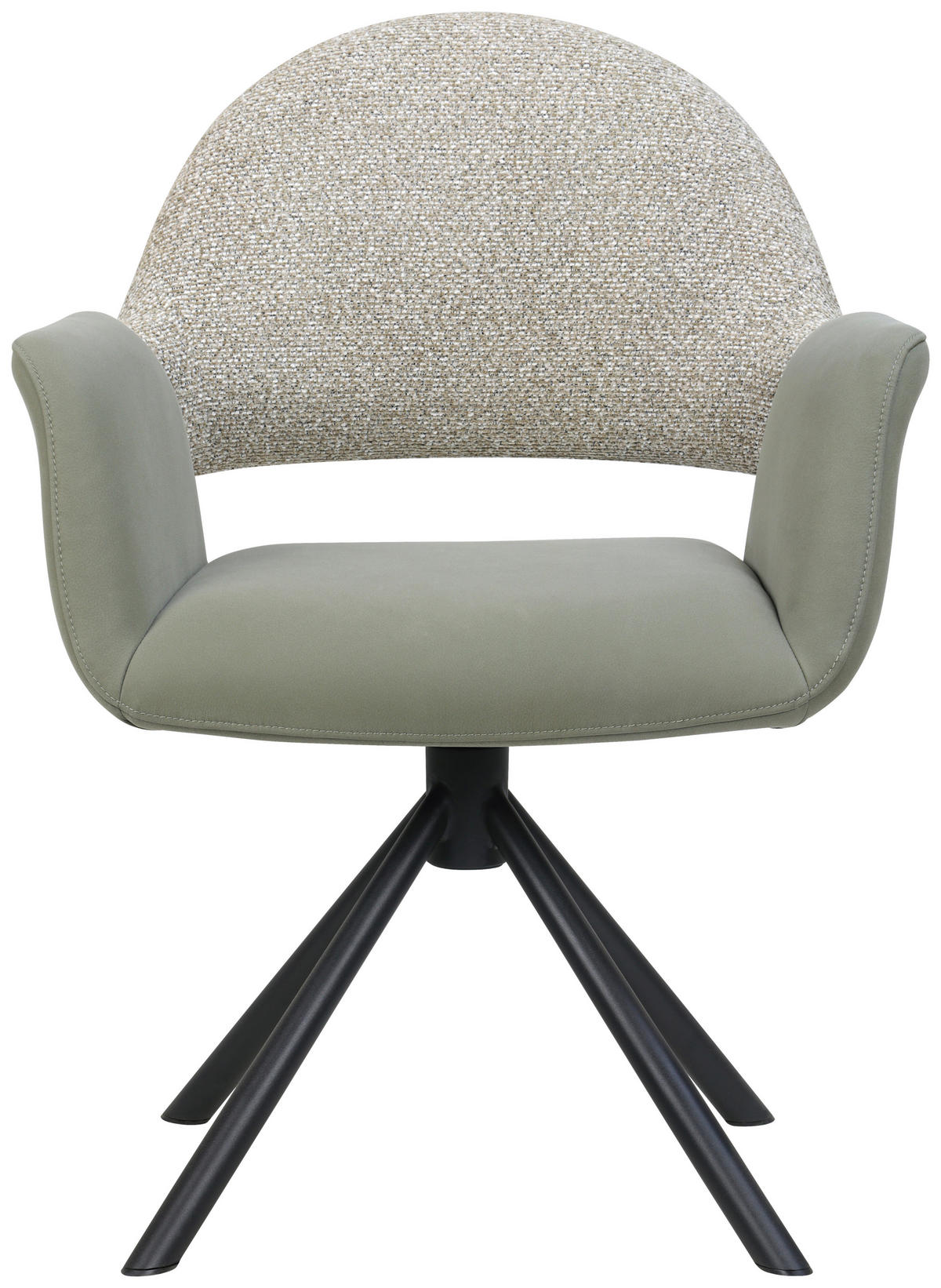 ARMLEHNSTUHL  Sitzfläche 360° drehbar, inklusive Armlehnen, automatische Rückholfunktion Webstoff Echtleder  - Salbeigrün/Schwarz, Design, Leder/Textil (62,5/86/64cm) - Novel