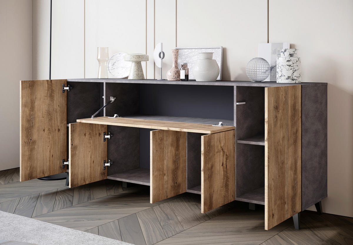 SIDEBOARD  in 180/76/37,5 cm  - Kastanieneichefarben/Anthrazit, Design, Holzwerkstoff/Kunststoff (180/76/37,5cm) - Livetastic