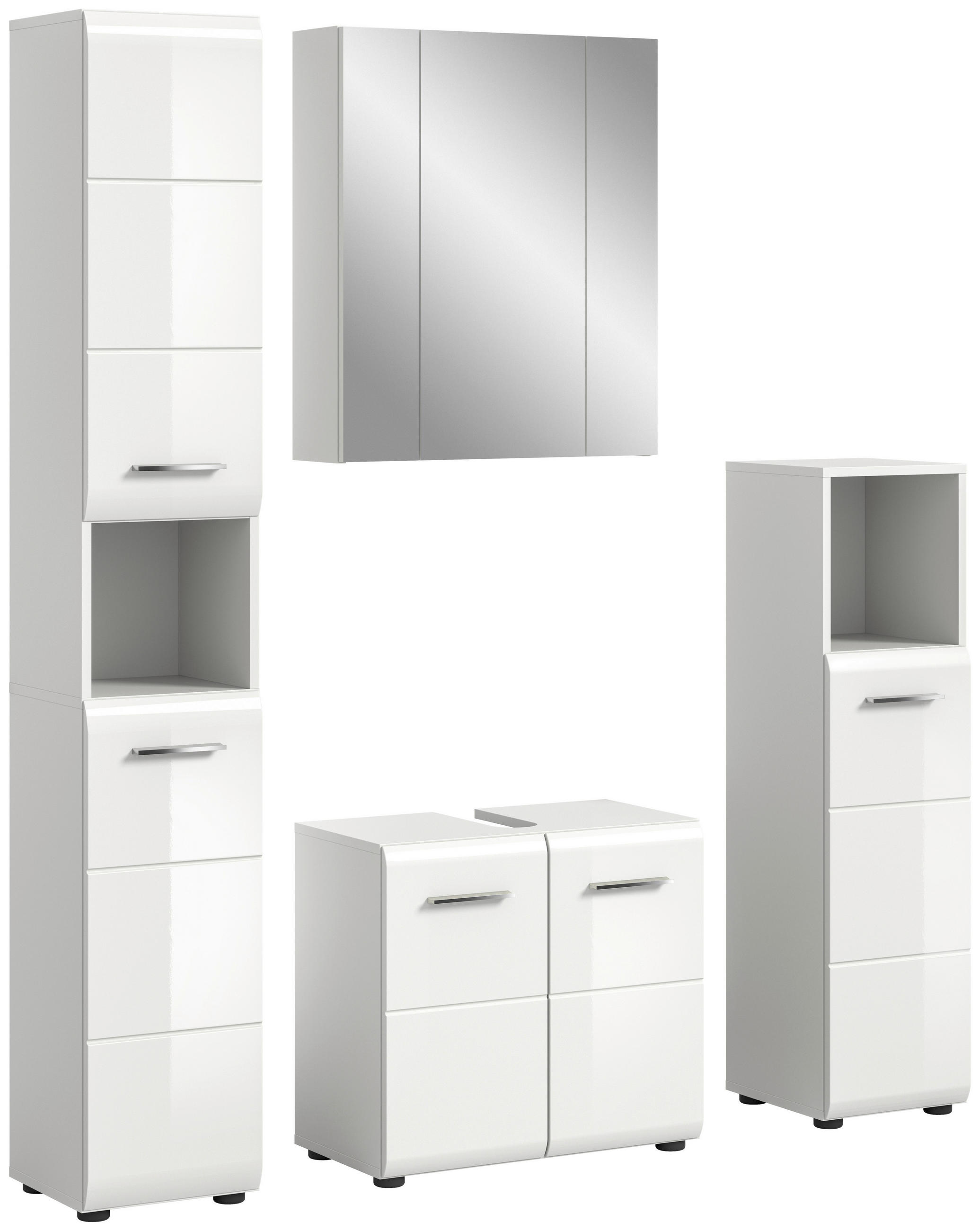 BADEZIMMER 4-teilig  in 120 cm  - Weiß Hochglanz/Silberfarben, MODERN, Holzwerkstoff/Kunststoff (120cm) - MID.YOU
