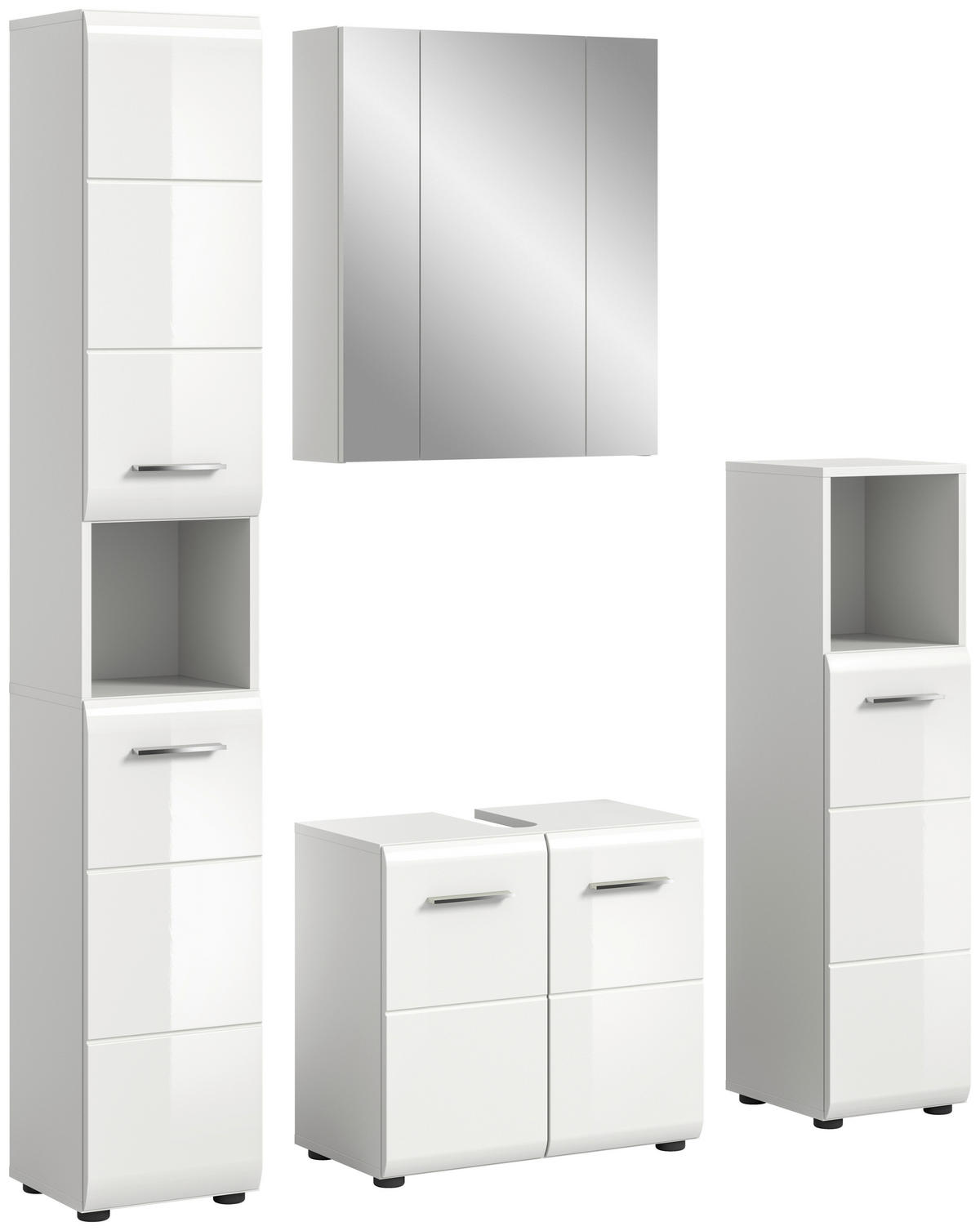 BADEZIMMER 4-teilig  in 120 cm  - Weiß Hochglanz/Silberfarben, MODERN, Holzwerkstoff/Kunststoff (120cm) - MID.YOU