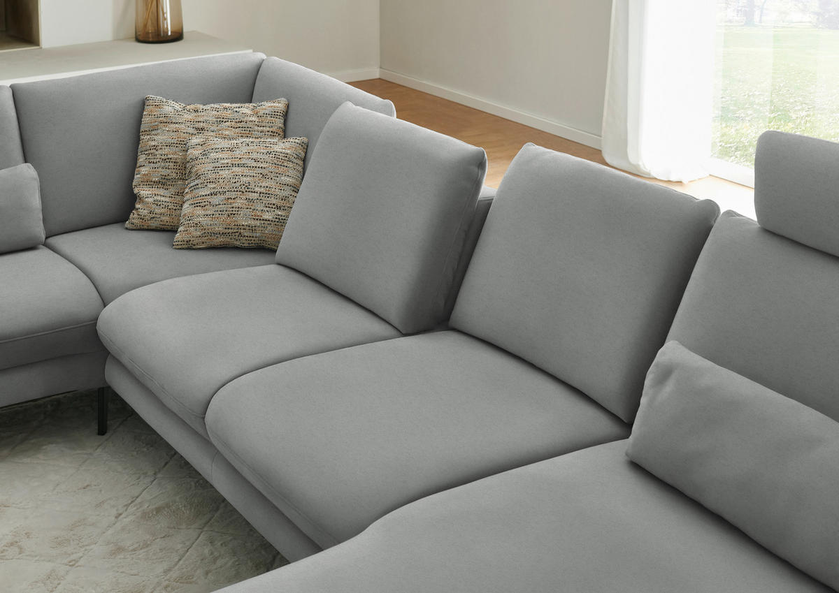 WOHNLANDSCHAFT Chenille, Flachgewebe Grau  - Schwarz/Grau, Design, Textil/Metall (208/344/180cm) - Dieter Knoll