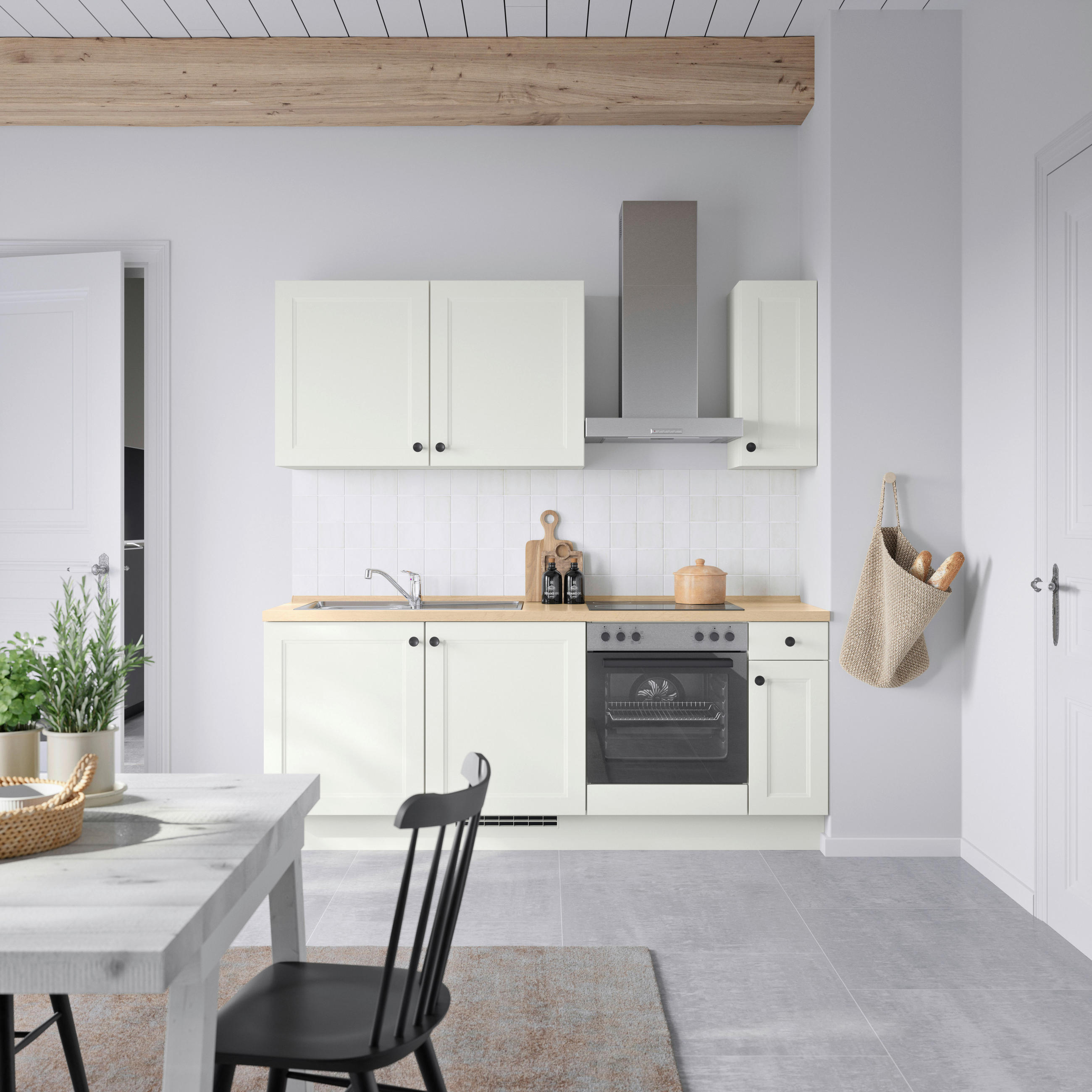 KÜCHENBLOCK 210 cm   in Weiß, Eichefarben  - Eichefarben/Schwarz, MODERN, Holzwerkstoff/Metall (210cm) - Nobilia