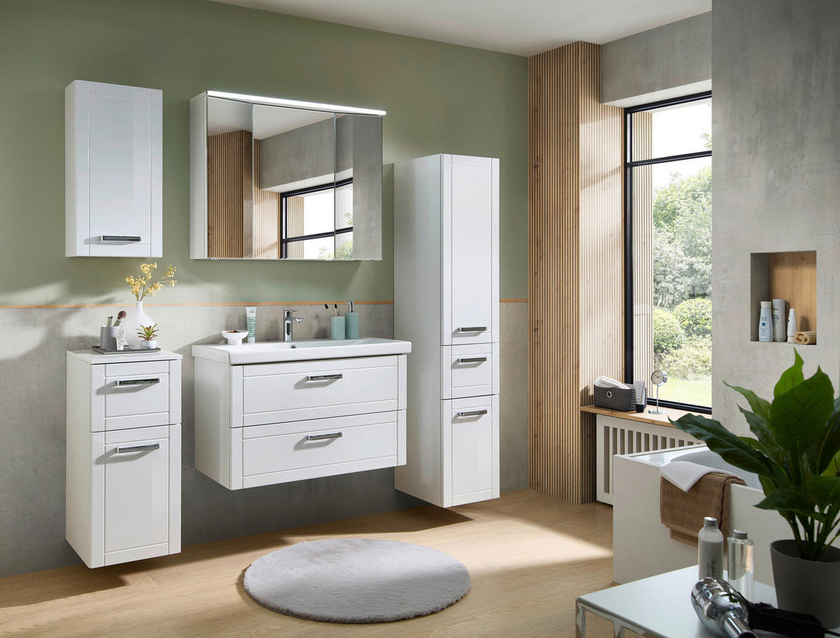 BADEZIMMER 6-teilig  in 160 cm  - Chromfarben/Weiß Hochglanz, MODERN, Glas/Keramik (160cm) - Sadena