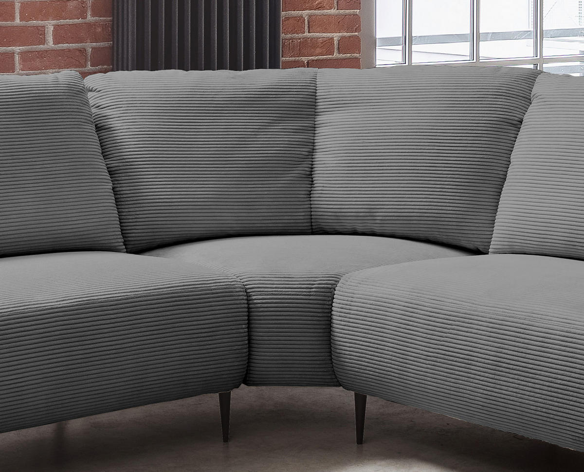 ECKSOFA Grau Cord  - Schwarz/Grau, Design, Textil/Metall (294/256cm) - Livetastic