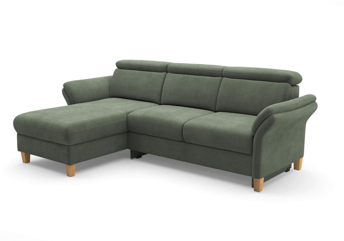 ECKSOFA GLENDALE E Dunkelgrün Flachgewebe  - Dunkelgrün/Eichefarben, KONVENTIONELL, Holz/Textil (166/253cm) - Sit & More