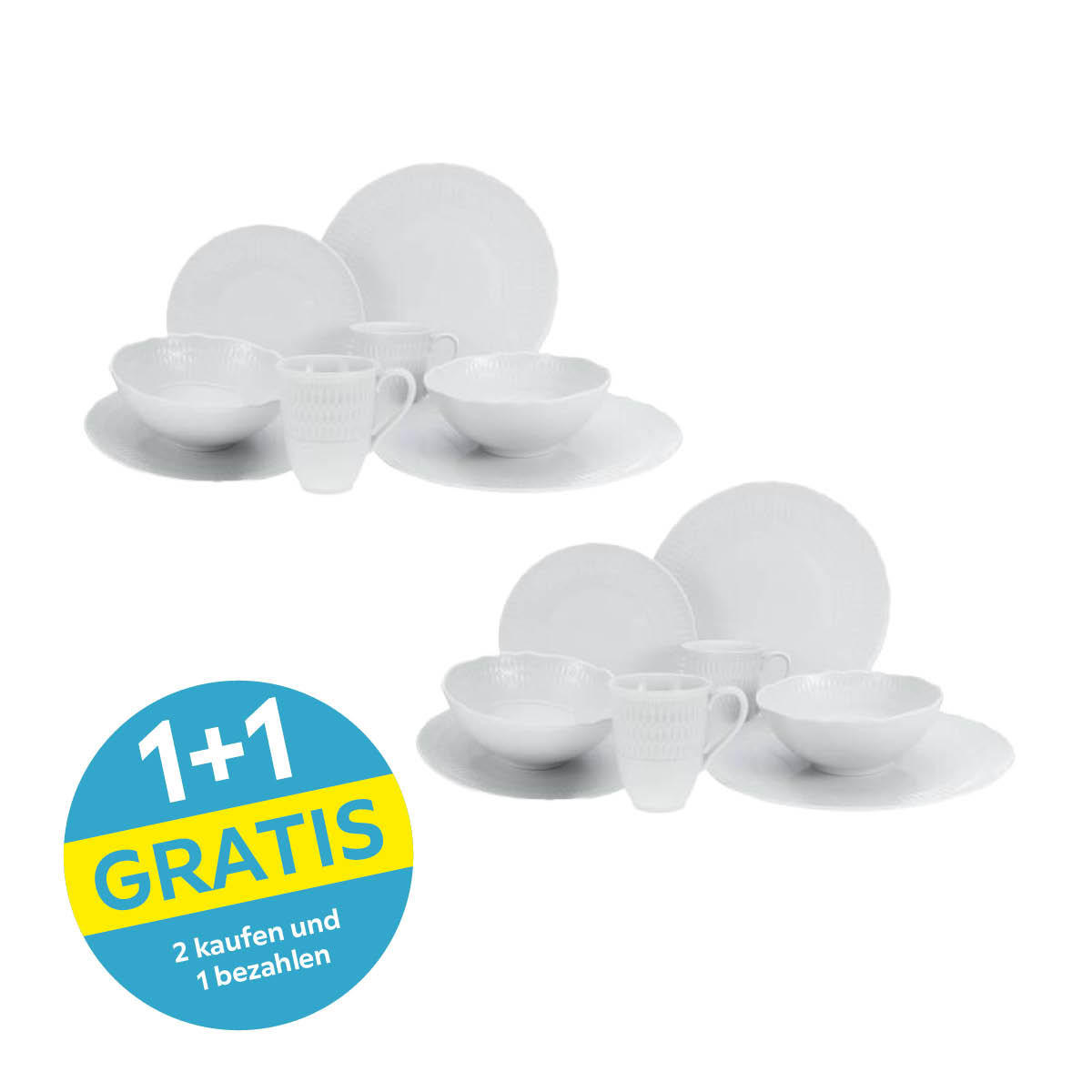Kombiservice Sofia Keramik 2 Personen Geschirr Set Weiß