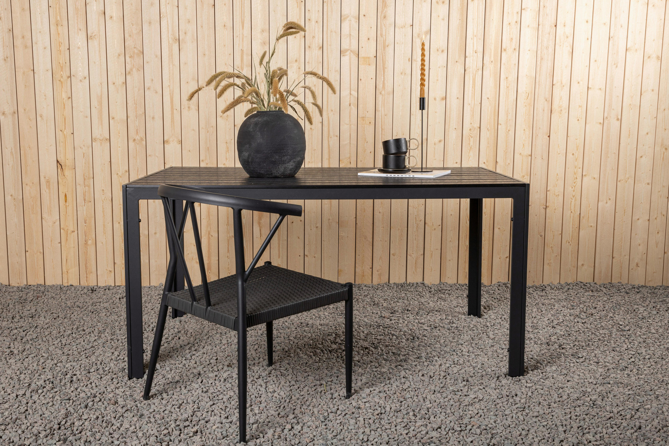 GARTENTISCH 150/90/75 cm Holz, Metall rechteckig  - Schwarz, KONVENTIONELL, Holz/Metall (150/90/75cm) - Gardenson