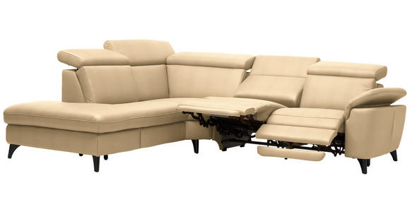 ECKSOFA in Echtleder Beige  - Beige/Schwarz, Design, Leder/Metall (239/289cm) - Cantus