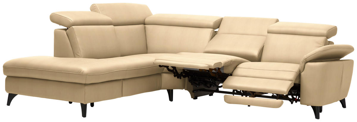 ECKSOFA in Echtleder Beige  - Beige/Schwarz, Design, Leder/Metall (239/285cm) - Cantus