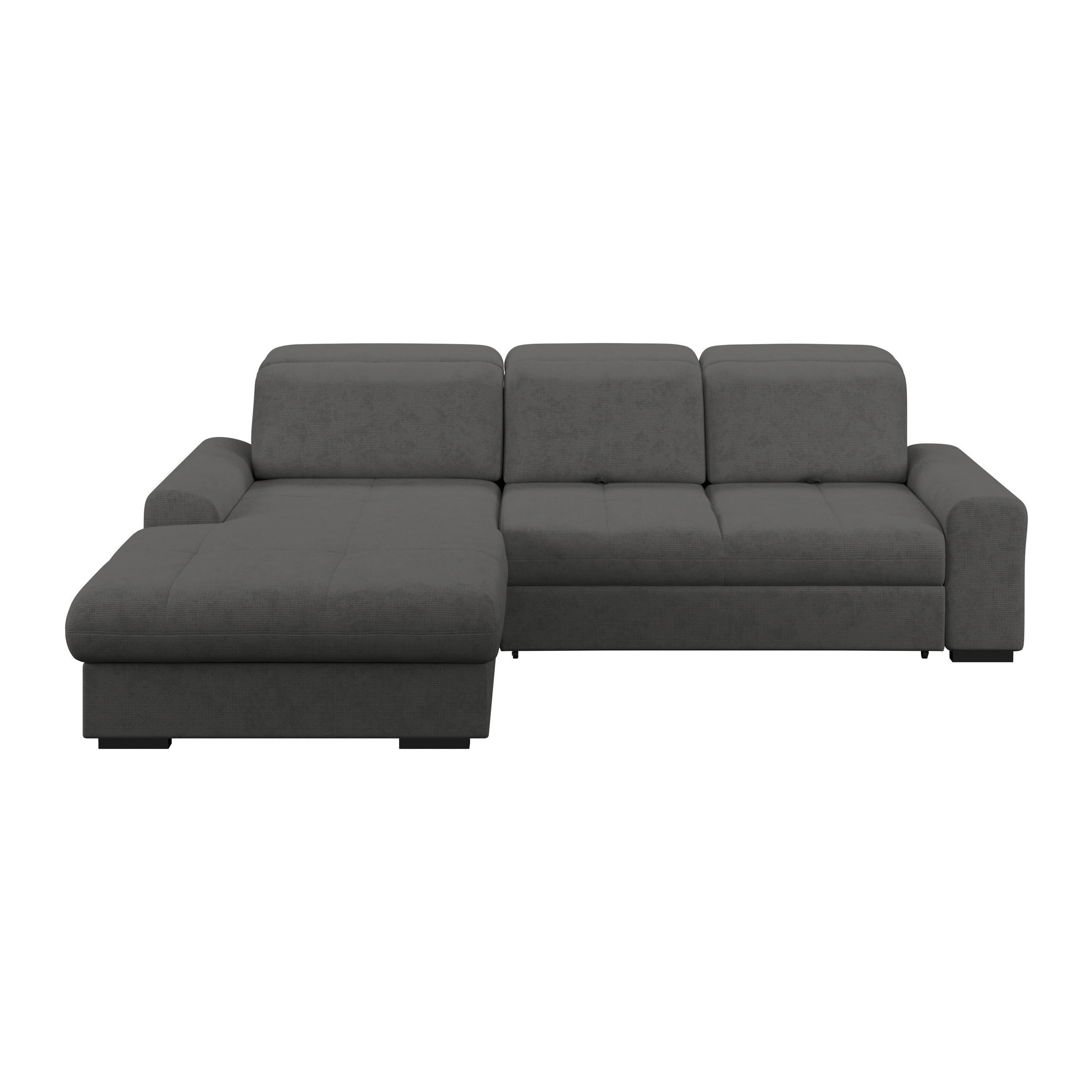 ECKSOFA Graphitfarben Chenille Rücken echt, Kopfteilverstellung  - Schwarz/Graphitfarben, KONVENTIONELL, Holz/Textil (203/286cm) - MID.YOU