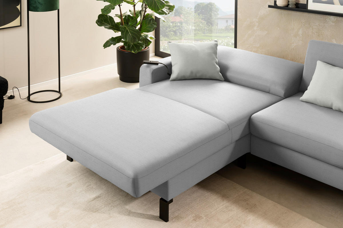 ECKSOFA Cord Hellgrau  - Hellgrau/Schwarz, Design, Textil/Metall (185/298cm) - Pure Home Lifestyle