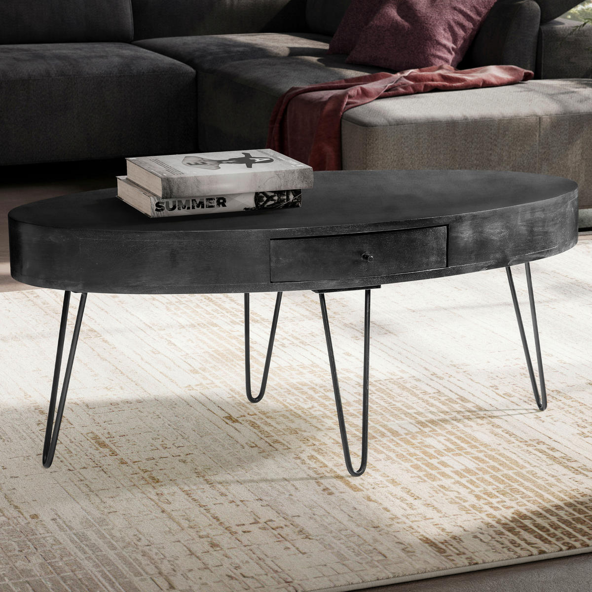 COUCHTISCH in Holz 100/50/40 cm  - Schwarz, Design, Holz/Metall (100/50/40cm) - MID.YOU