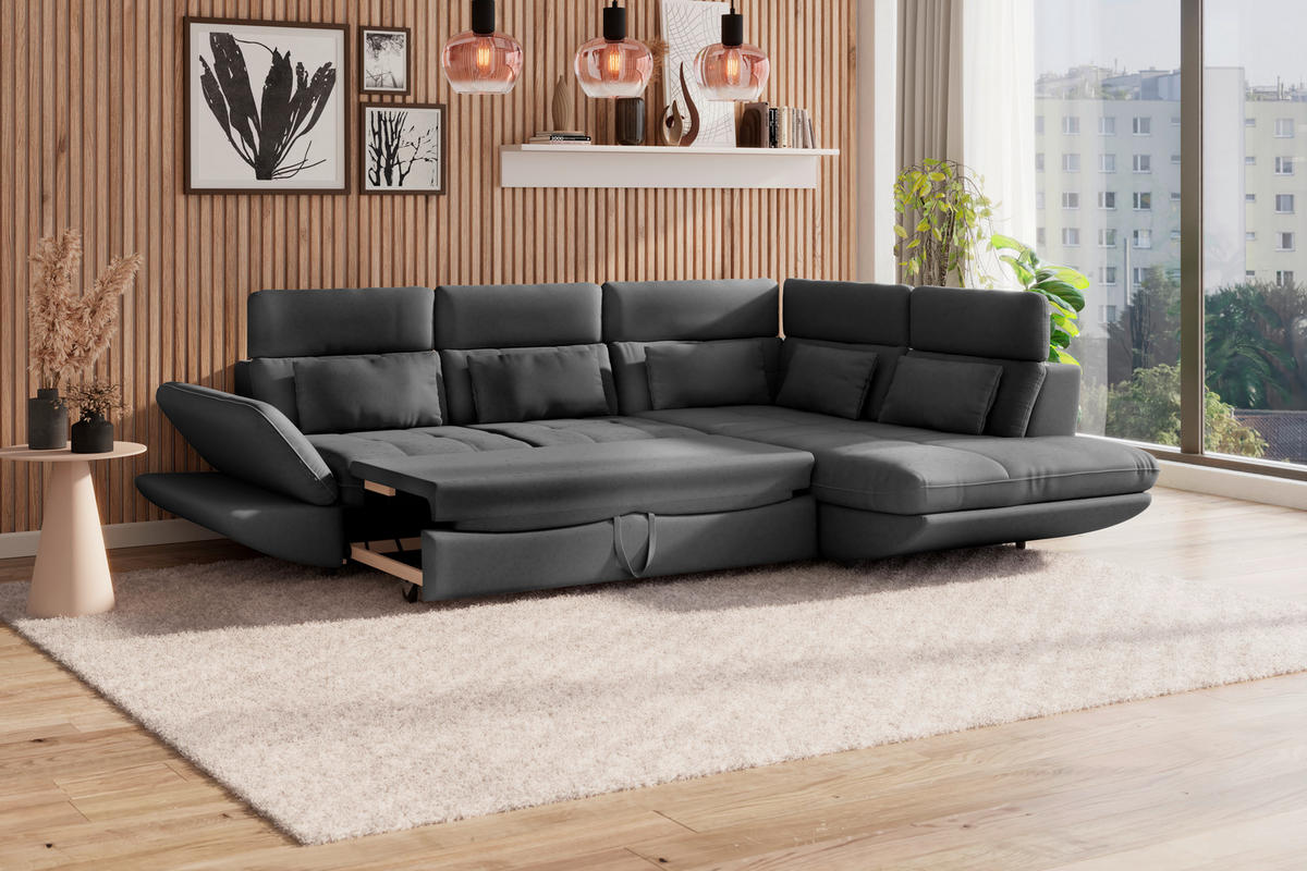 WOHNLANDSCHAFT in Webstoff Anthrazit  - Anthrazit/Schwarz, Modern, Kunststoff/Textil (233/311cm) - MID.YOU