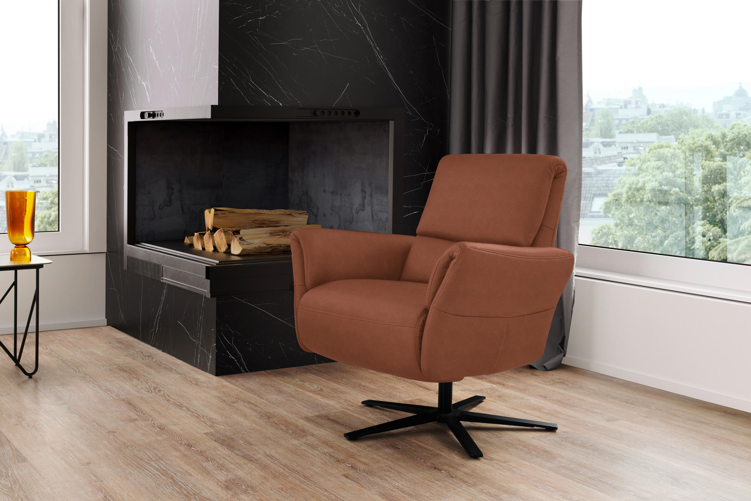 RELAXSESSEL Echtleder Relaxfunktion, Kopfteilverstellung, Nackenkissen    - Cognac/Schwarz, Design, Leder/Metall (81/118/82cm) - Schöner Wohnen