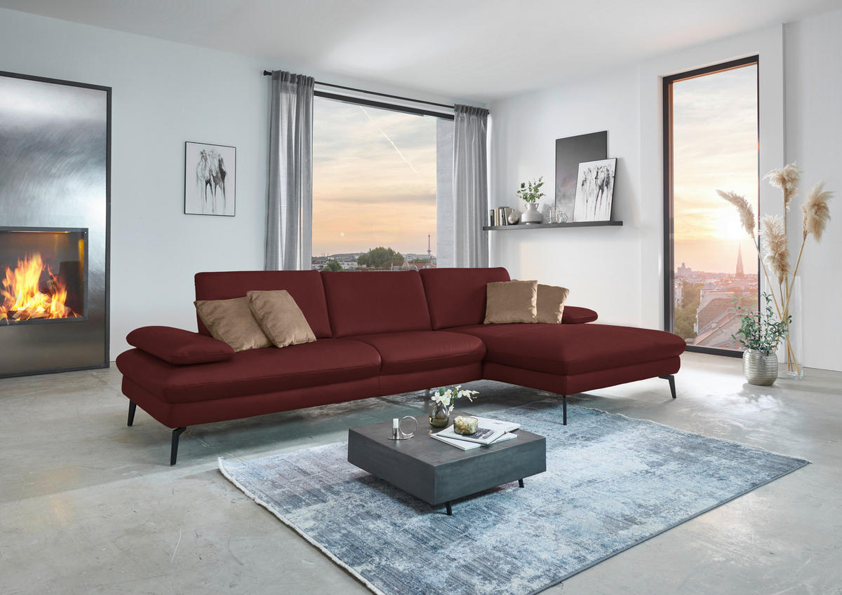 ECKSOFA in Echtleder Rot  - Rot/Schwarz, Design, Leder/Metall (325/157cm) - Dieter Knoll