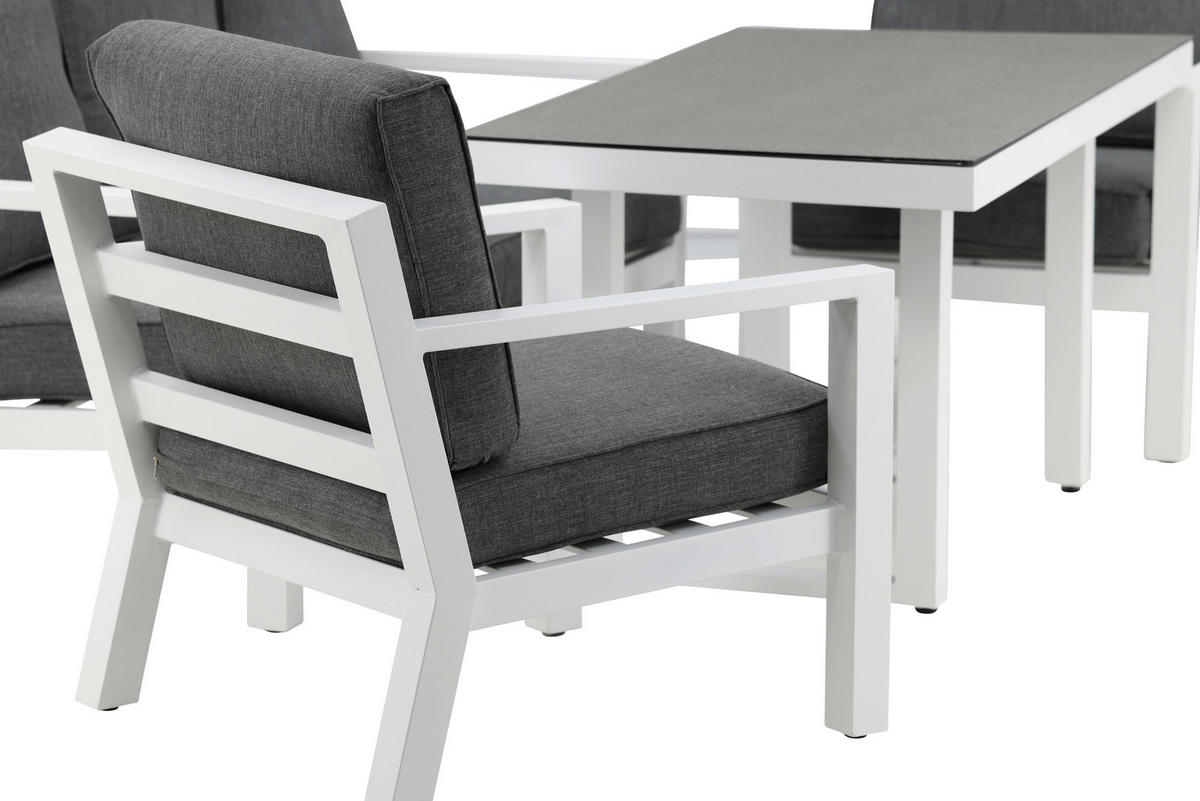 LOUNGEGARNITUR 4-teilig   Aluminium  - Weiß/Grau, Basics, Textil/Metall - Gardenson