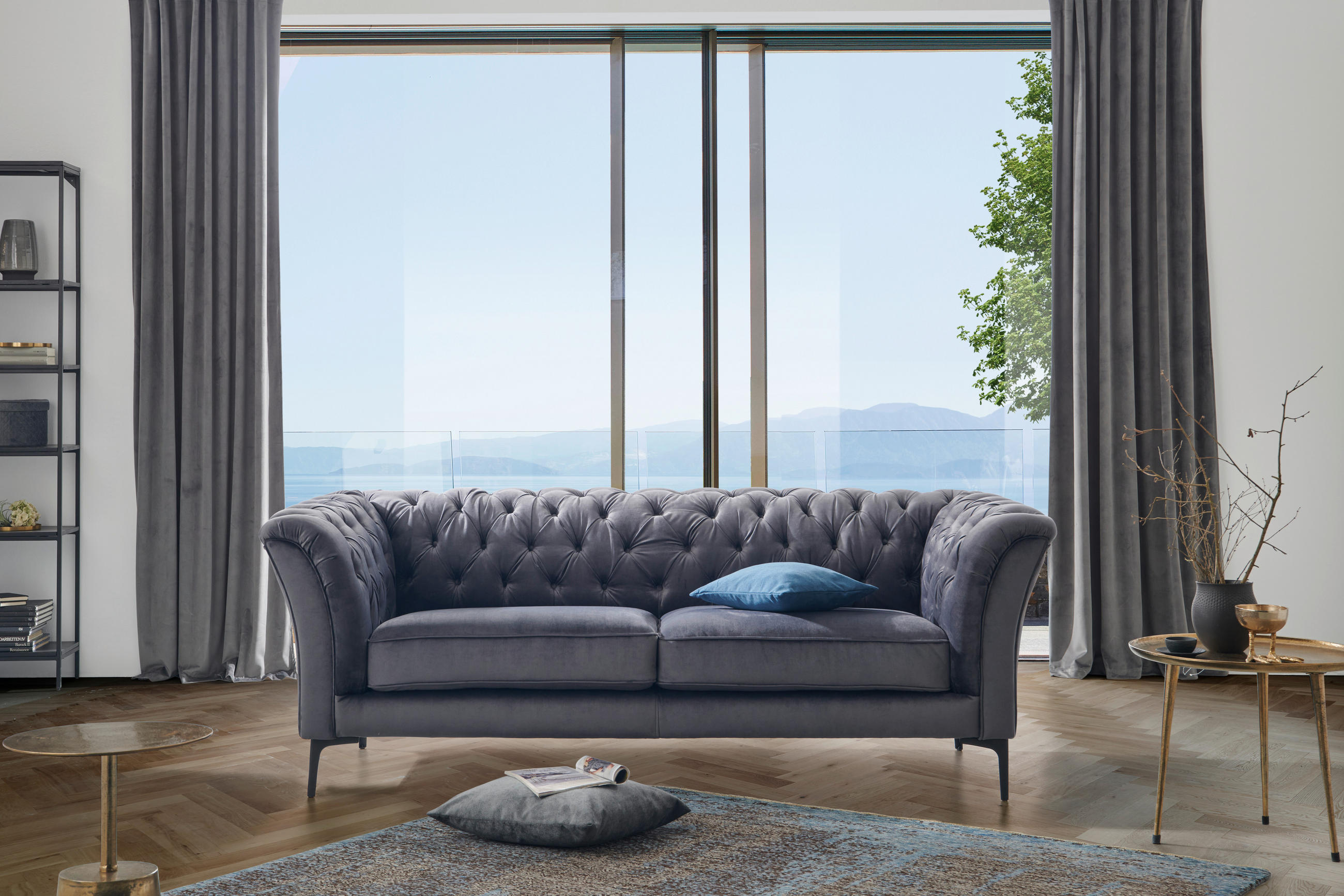 CHESTERFIELD-MEGASOFA Anthrazit Flachgewebe  - Anthrazit/Schwarz, LIFESTYLE, Textil/Metall (220/80/100cm) - Landscape