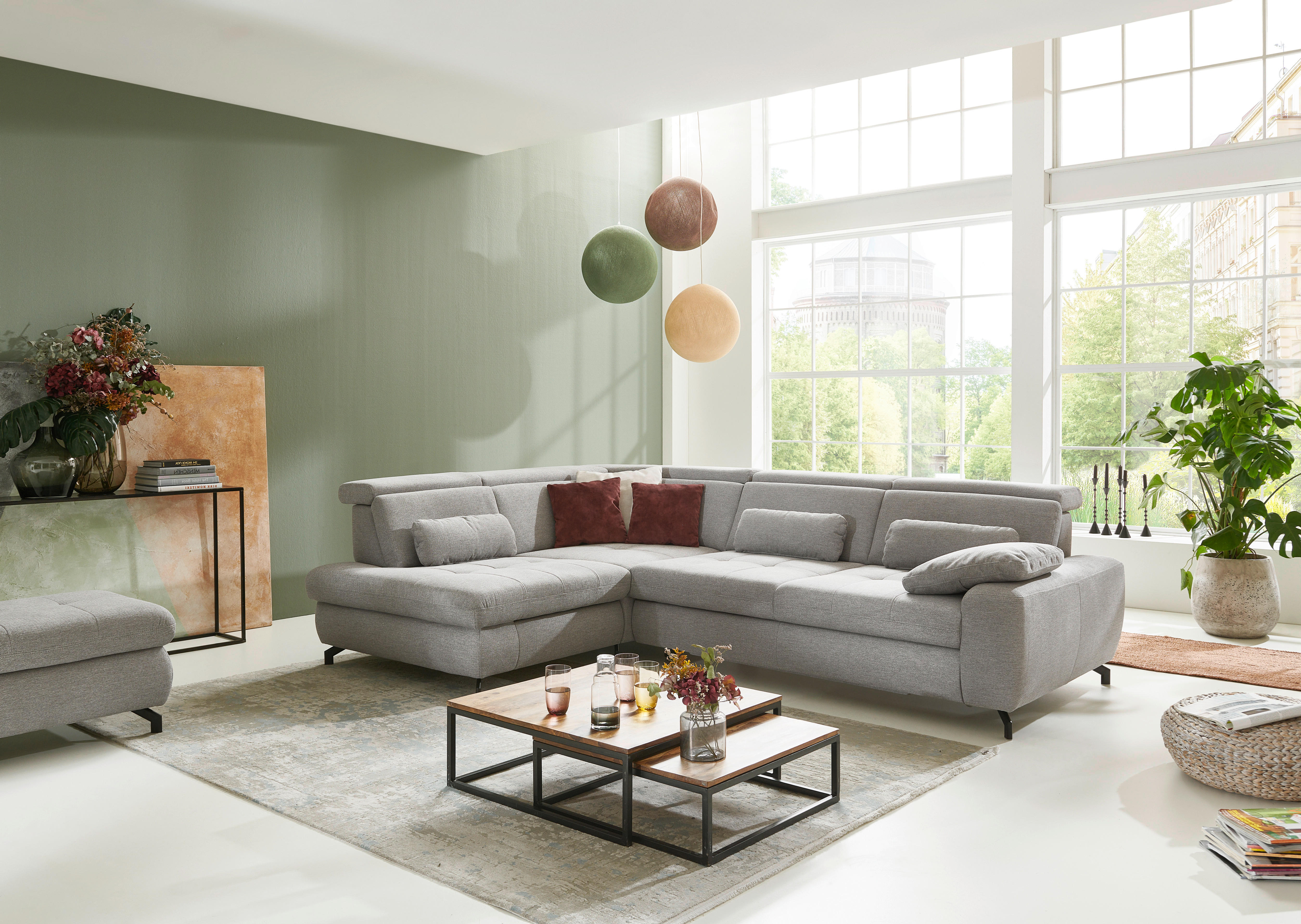 ECKSOFA in Chenille Hellgrau  - Hellgrau/Schwarz, Design, Textil/Metall (220/310cm) - Beldomo Style