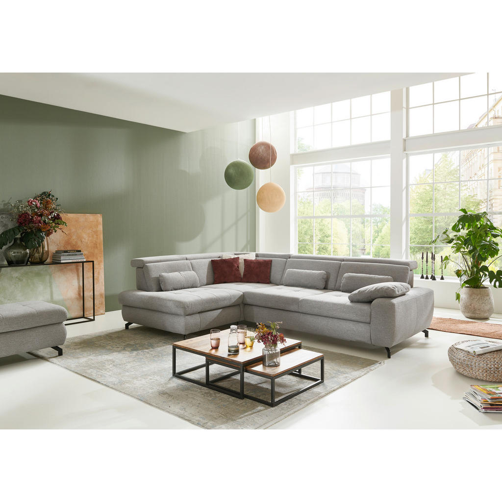 Thumbnail - Beldomo Style Ecksofa, Hellgrau, Textil, 3-Sitzer, Ottomane links, L-Form, 310x220 cm, Fußauswahl, seitenverkehrt erhält...