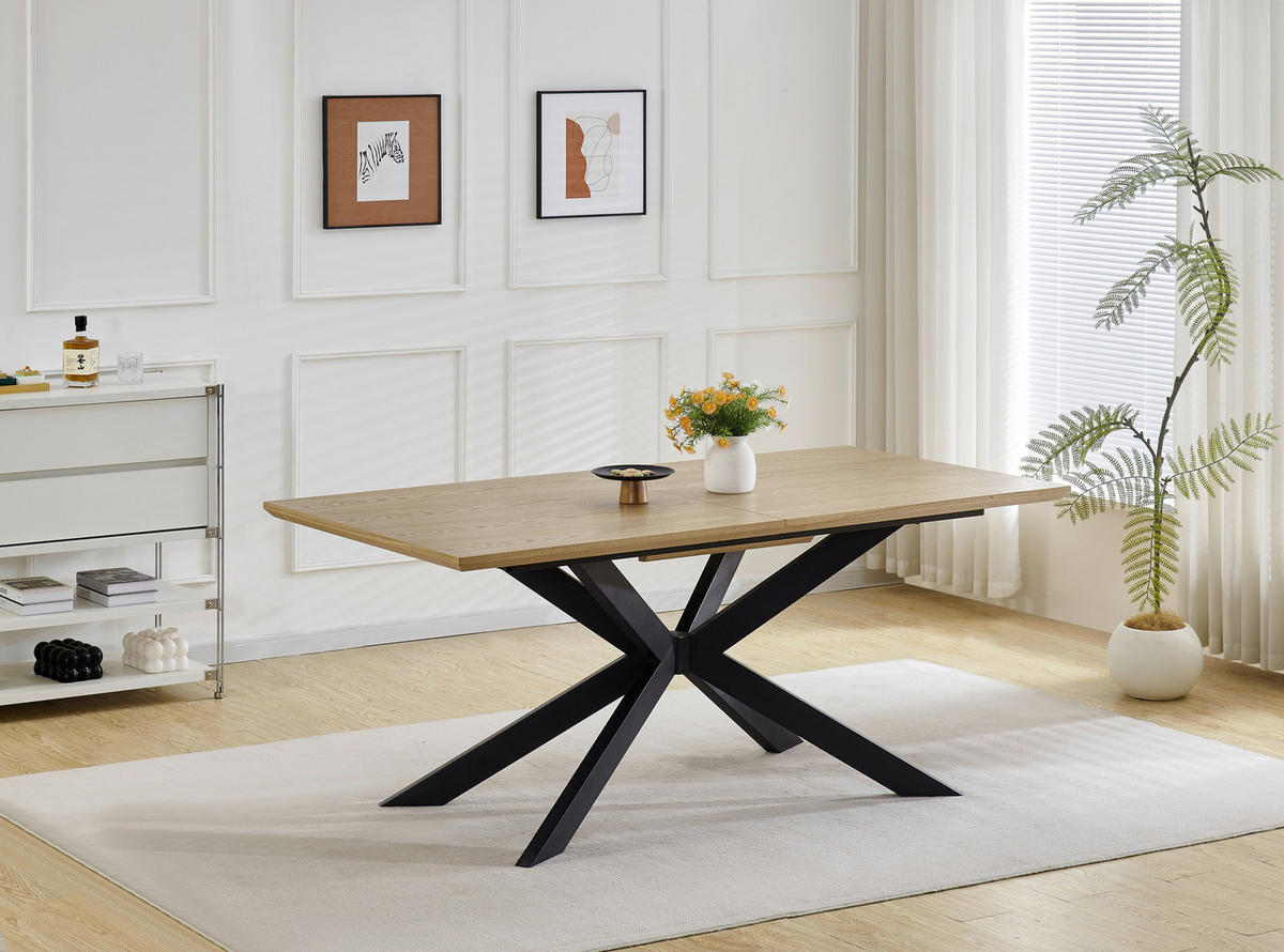 ESSTISCH 180-230/90/76 cm Echtholz, Nachbildung  Holz, Metall, Holzwerkstoff ausziehbar rechteckig Schwarz, Eichefarben  - Eichefarben/Schwarz, MODERN, Holz/Holzwerkstoff (180-230/90/76cm) - P & B