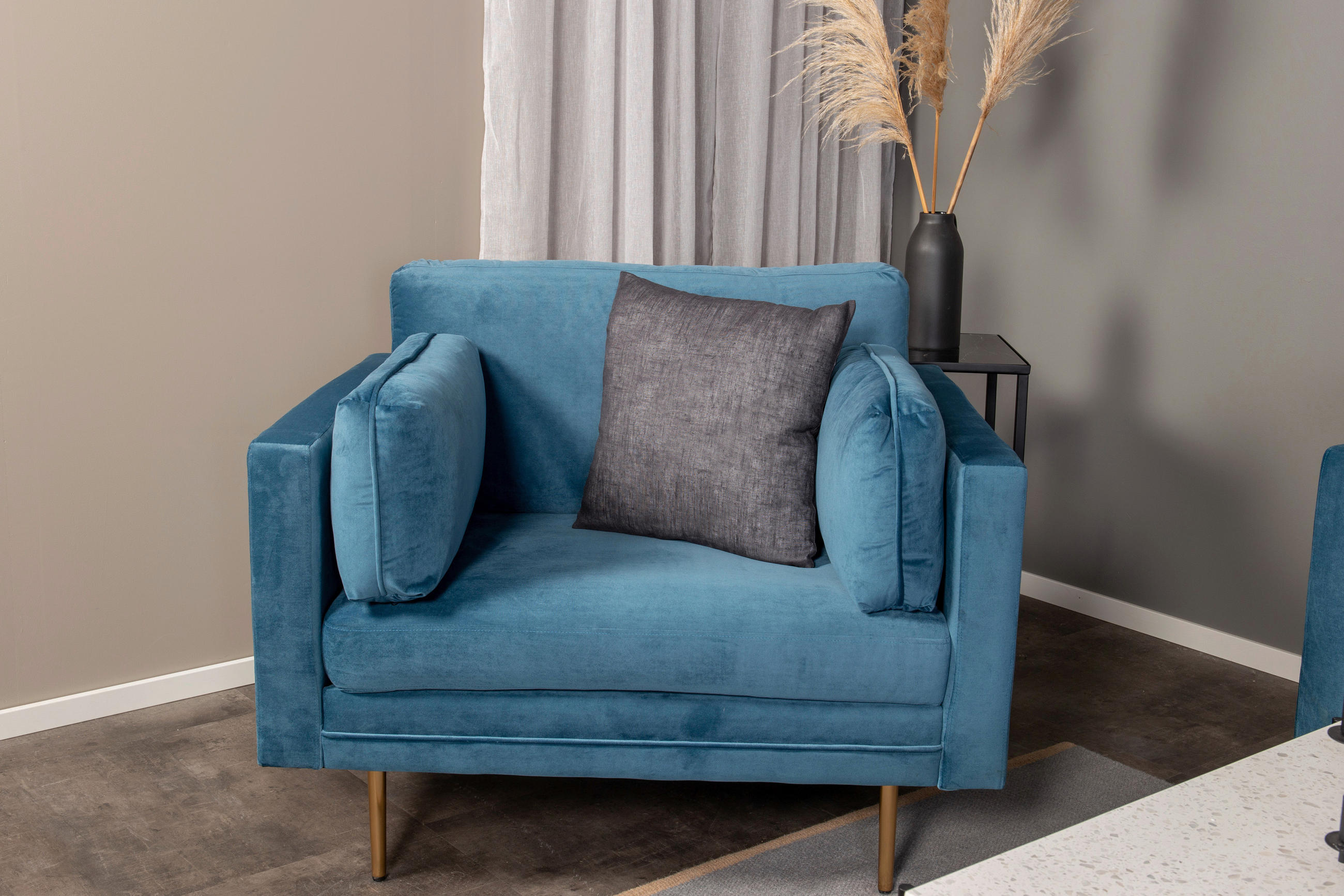 FÅTÖLJ i metall, textil blå, guldfärgad  - blå/guldfärgad, Design, metall/textil (110/84/86cm) - Livetastic