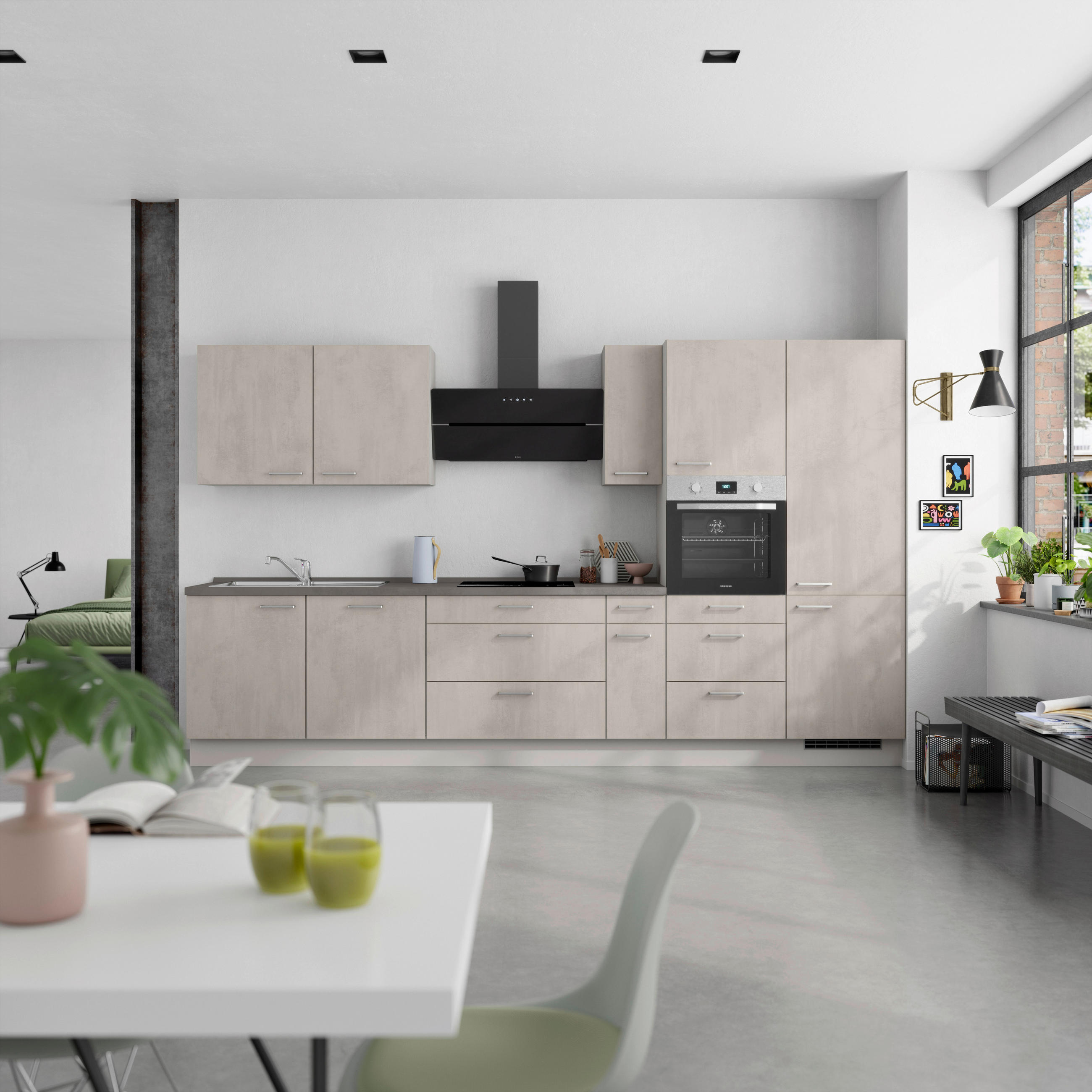 KÜCHENBLOCK Riva 360 cm  in Grau, Schieferfarben  - Schieferfarben/Edelstahlfarben, MODERN, Holzwerkstoff/Metall (360cm) - Nobilia