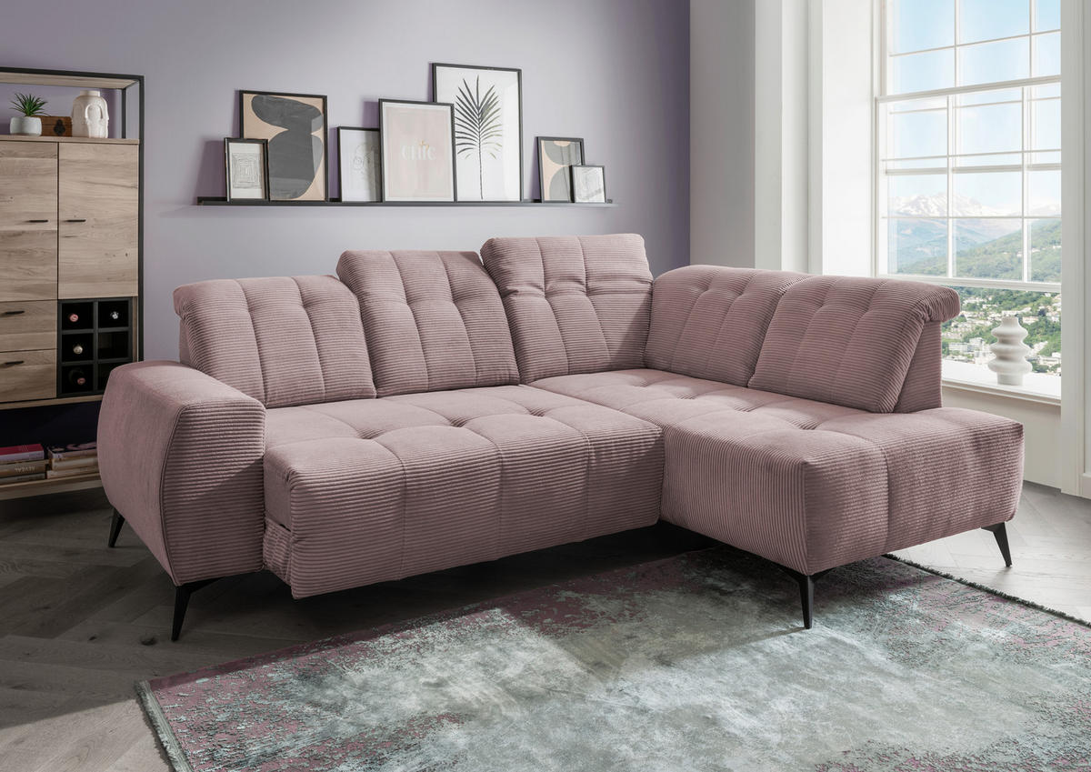 ECKSOFA in Cord Rosa  - Schwarz/Rosa, Modern, Textil/Metall (261/200cm) - Livetastic