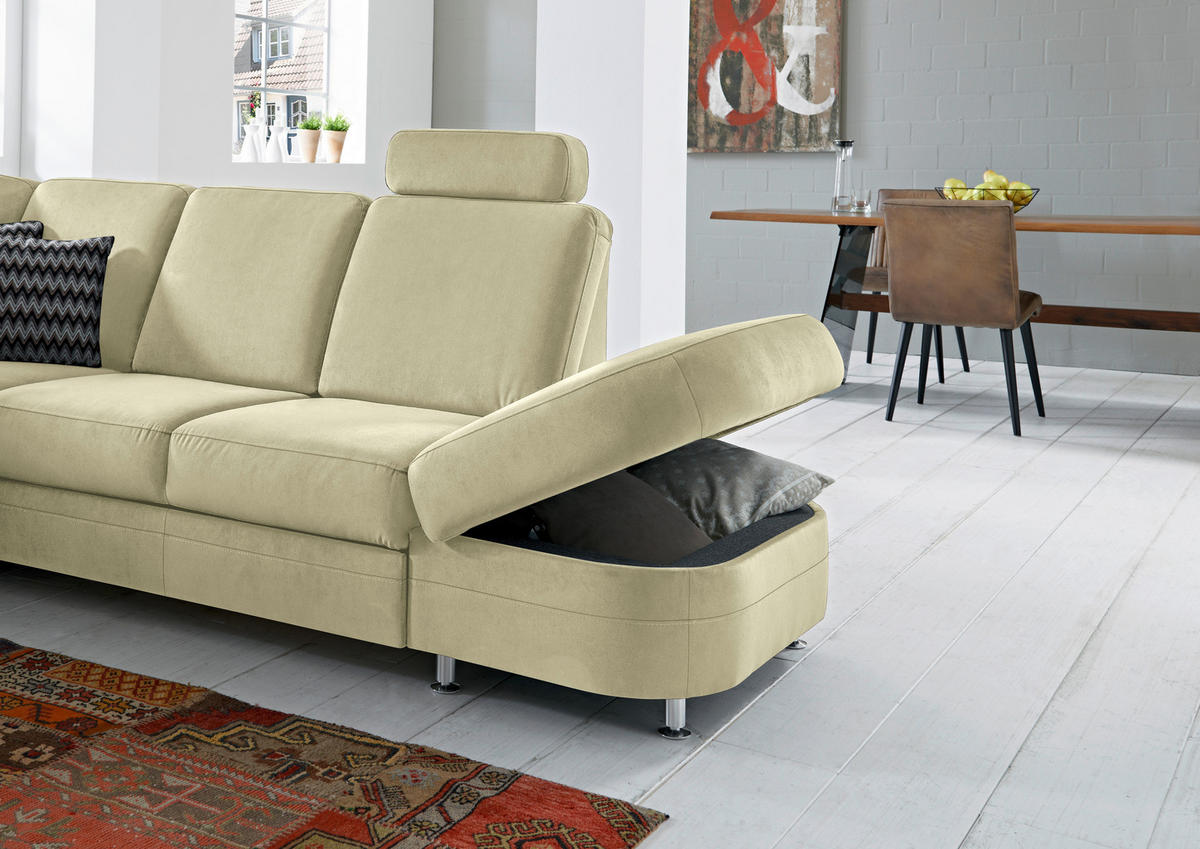 ECKSOFA in Flachgewebe Grün  269/287 cm  - Alufarben/Grün, KONVENTIONELL, Textil/Metall (269/287cm) - Beldomo System
