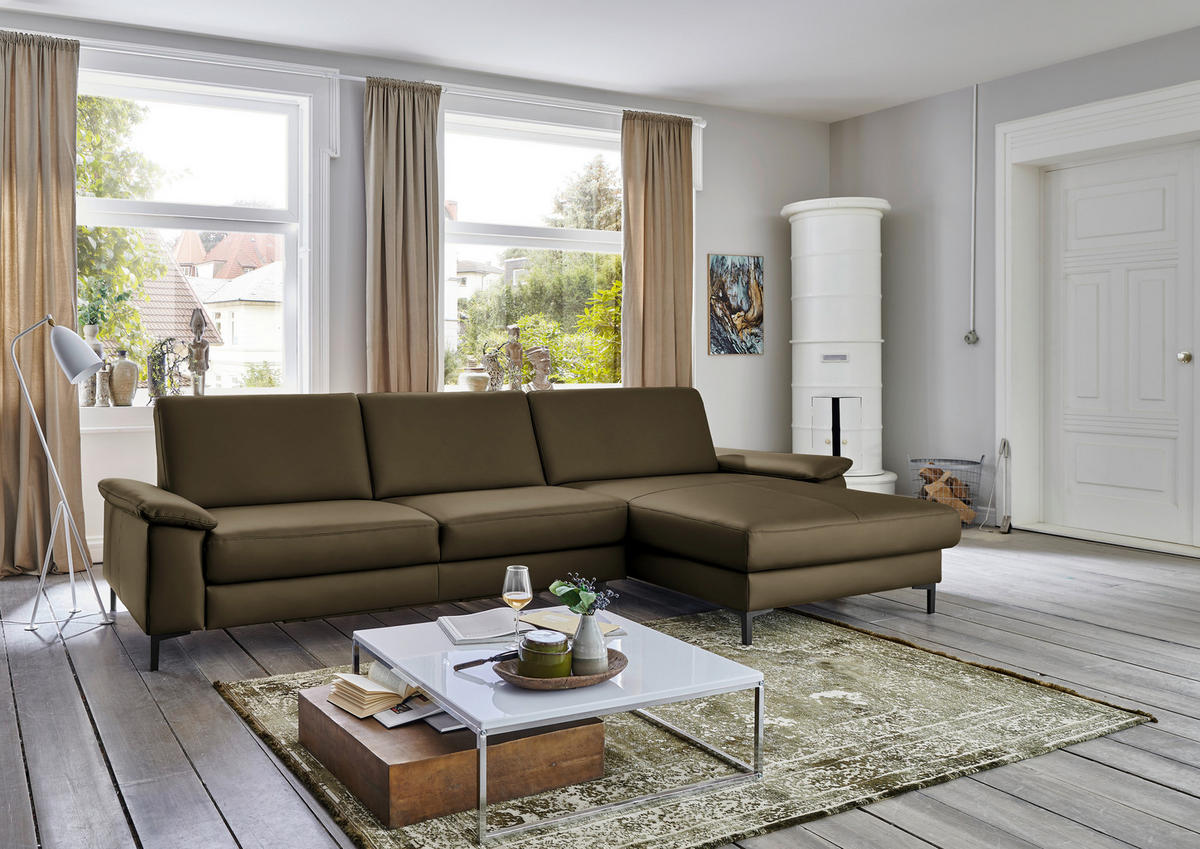 ECKSOFA in Echtleder Grün  - Schwarz/Grün, Design, Leder/Metall (334/176cm) - Dieter Knoll